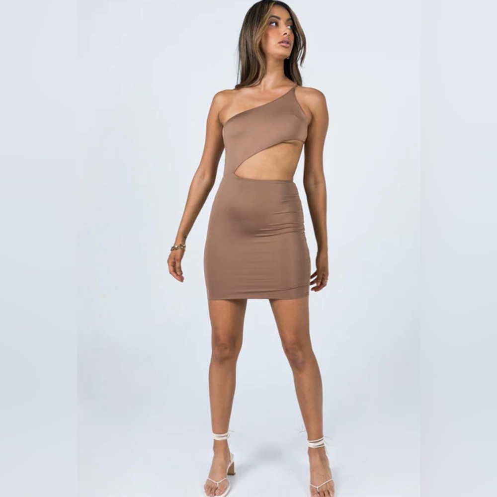 NWT princess Polly Mia Asymmetrical Mini Dress Brown size 8